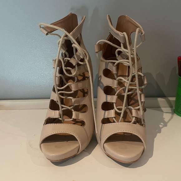 Fashion Nova Beige Lace-up Stiletto Heels - Picture 4 of 9
